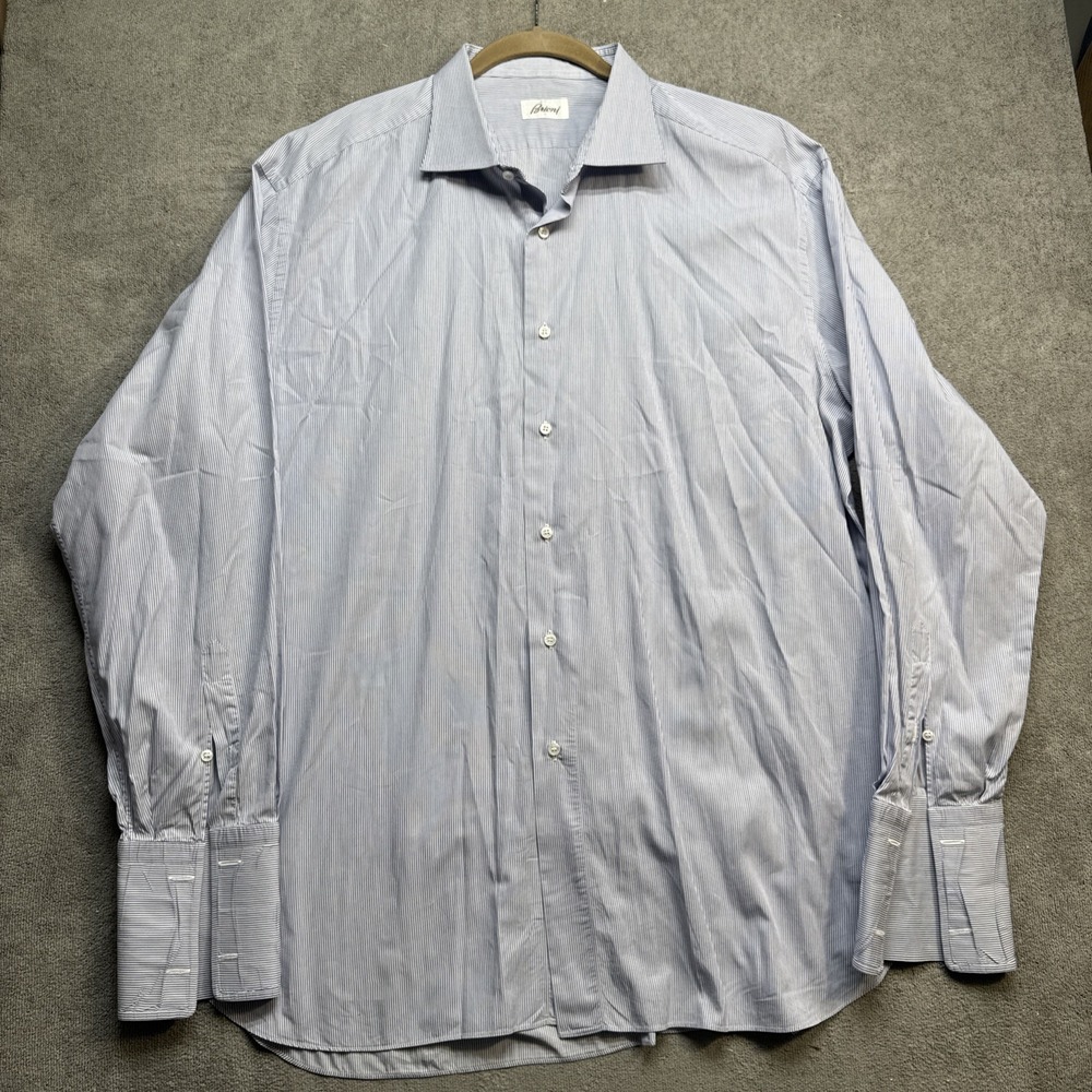 Brioni Men's Dress Shirt 18.5 47 Striped French Cuff Luxury Italian Tailored
